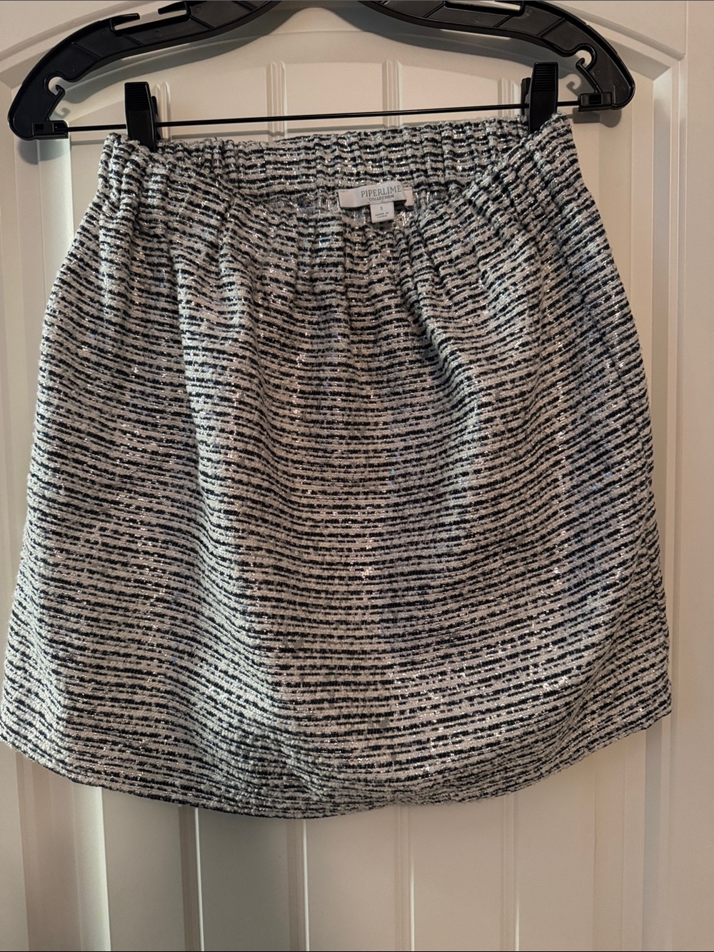 Piperlime Black and White silver metallic Textured Stripe Mini Skirt